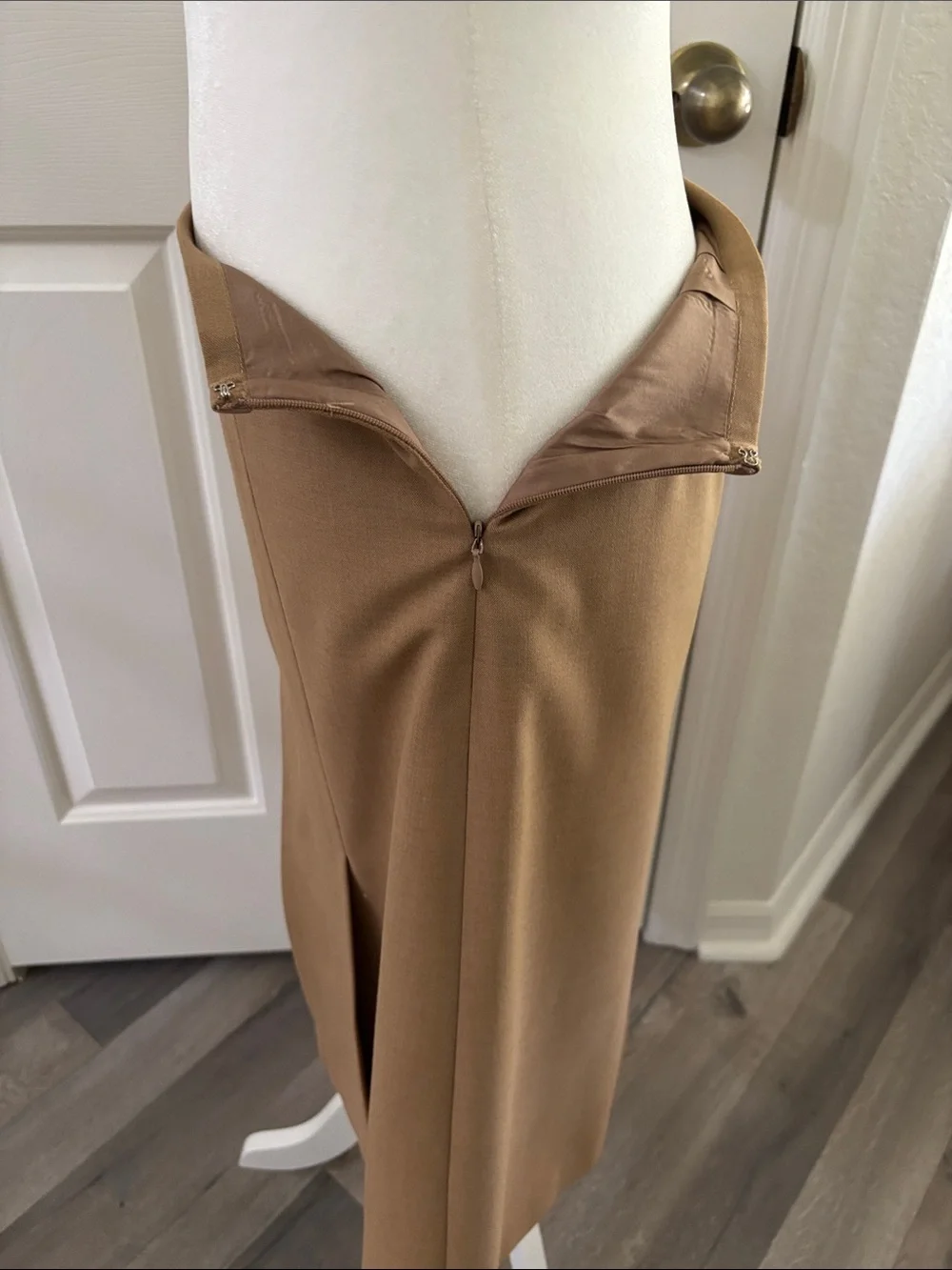 Classic Camel A-Line Midi Skirt